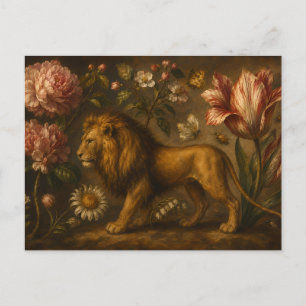 Vintage Lion and Botanical Garden Oil Painting Postcard