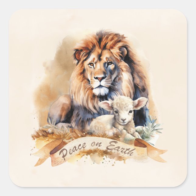 Vintage Lion and Lamb Christmas cards Square Sticker (Front)