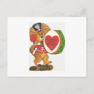 Vintage Lion Drummer Valentine Holiday Postcard