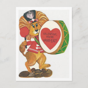 Vintage Lion Drummer Valentine Holiday Postcard