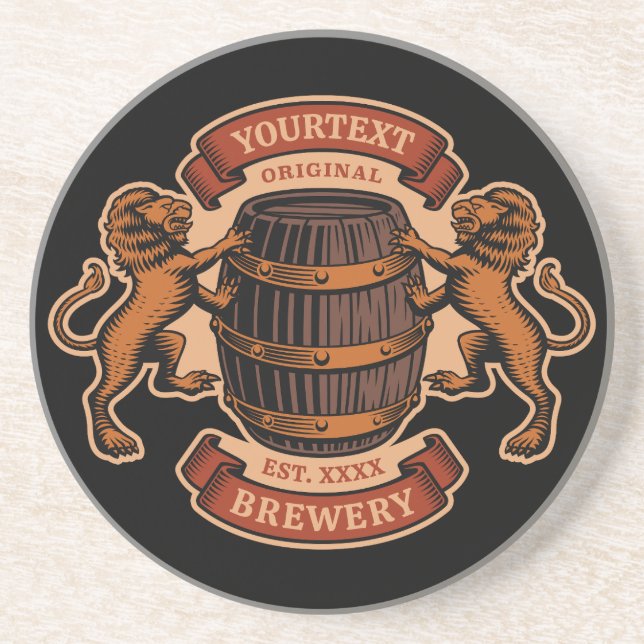 Vintage Lion Oak Barrel Personalised Brewery Beer Coaster (Front)