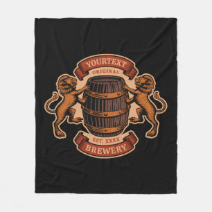 Vintage Lion Oak Barrel Personalised Brewery Beer Fleece Blanket