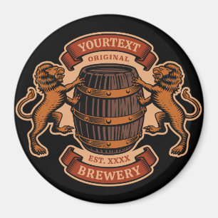 Vintage Lion Oak Barrel Personalised Brewery Beer Magnet