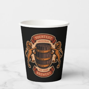 Vintage Lion Oak Barrel Personalised Brewery Beer Paper Cups