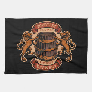 Vintage Lion Oak Barrel Personalised Brewery Beer  Tea Towel