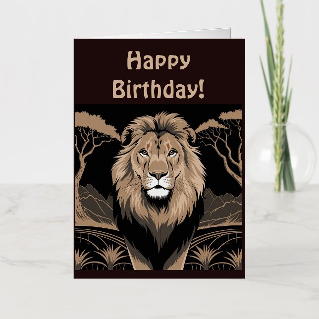 Vintage Lion Portrait Foil Greeting Card (Front)