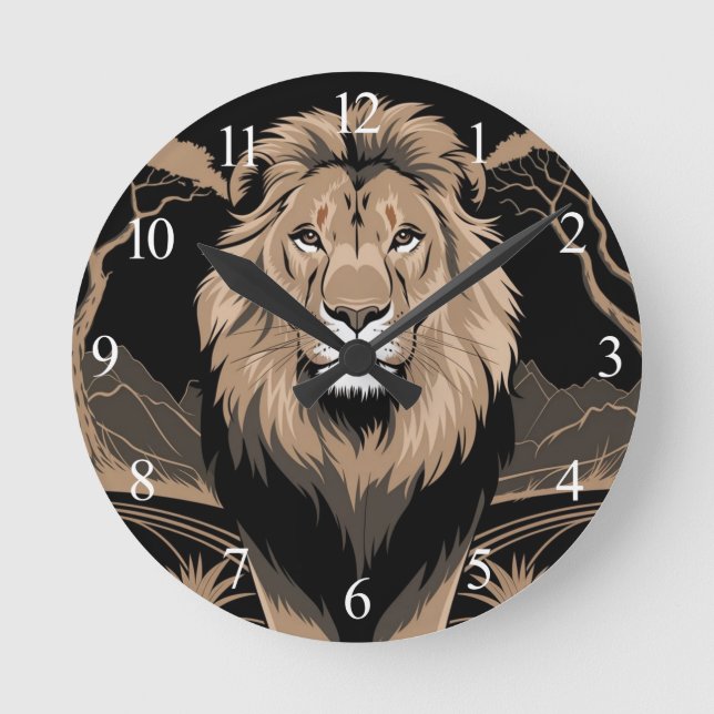 Vintage Lion Portrait Round Clock (Front)