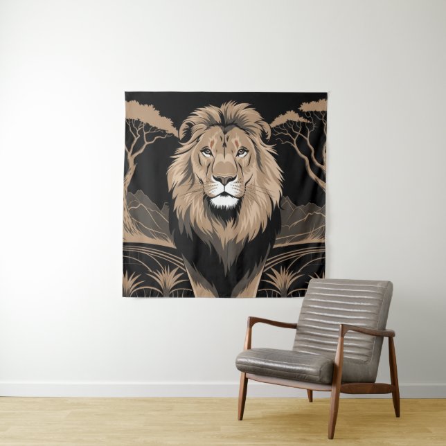 Vintage Lion Portrait Tapestry (In Situ)