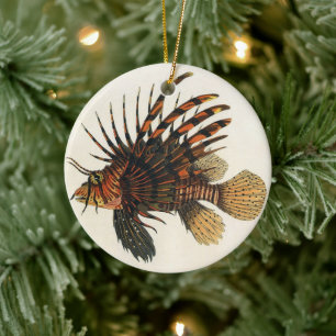 Vintage Lionfish Fish, Marine Ocean Life Animal Ceramic Ornament