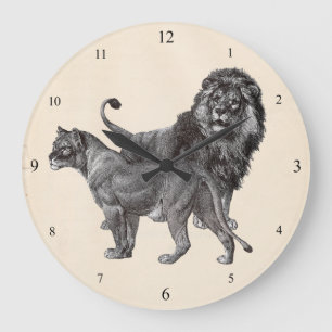 Vintage Lions Large Clock