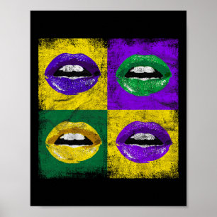 Vintage Lips Girls Ladies New Orleans Mardi Gras  Poster