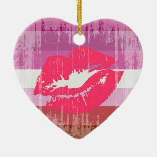 Vintage Lipstick Lesbian Pride Ceramic Tree Decoration