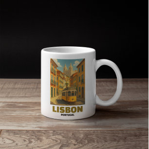 Vintage Lisbon Portugal Retro Tram Street Scene Coffee Mug