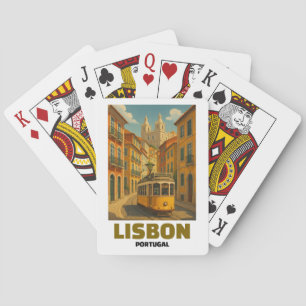 Vintage Lisbon Portugal Retro Tram Street Scene Playing Cards