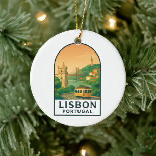 Vintage Lisbon Portugal Retro Travel City Ceramic Ornament