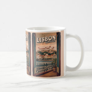 Vintage lisbon portugal travel gifts balcony view coffee mug