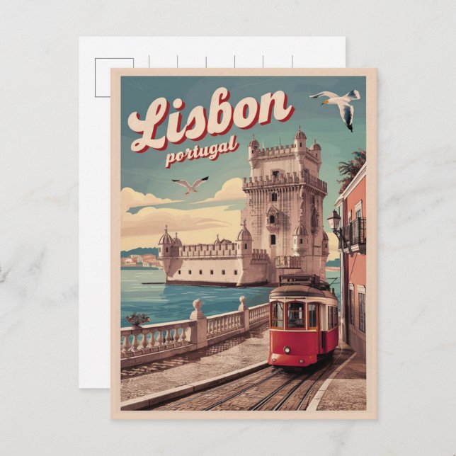 Vintage lisbon portugal travel tram gifts postcard (Front/Back)