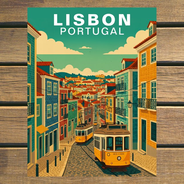 Vintage Lisbon, Portugal Yellow Tram Postcard (Vintage Lisbon, Portugal Yellow Tram Postcard)