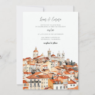 Vintage Lisbon Watercolor Wedding Invitation