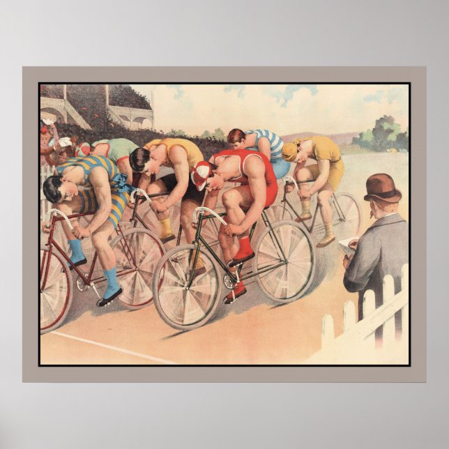 Vintage Litho Drawing Bicycle Race Poster (Front)