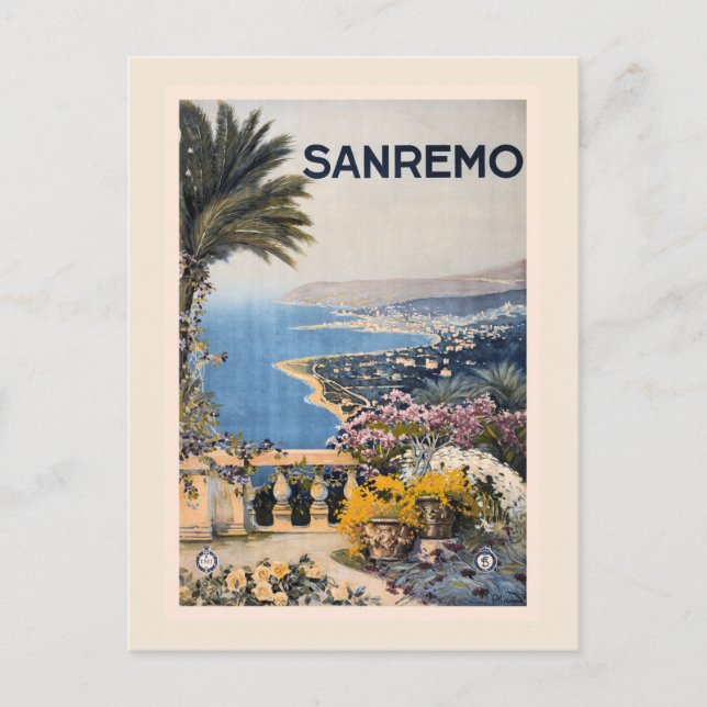 Vintage Litho Travel ad Sanremo Italy Postcard (Front)