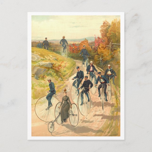 Vintage Lithograph of Cycling Group Postcard (Front)