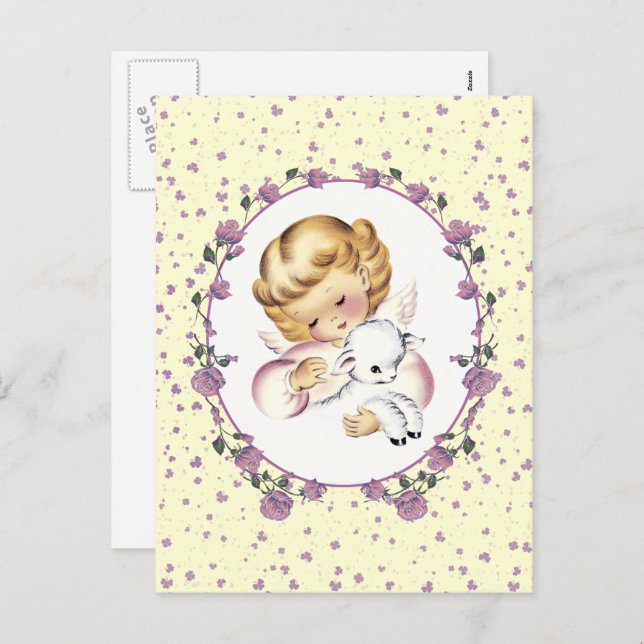 Vintage Little Angel with Lamb Easter Holiday Postcard (Front/Back)