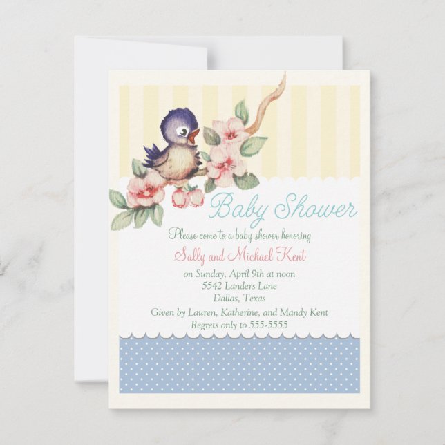 Vintage Little Bird Baby Shower Invitation (Front)