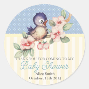 Vintage Little Bird Baby Shower Personalised Favou Classic Round Sticker