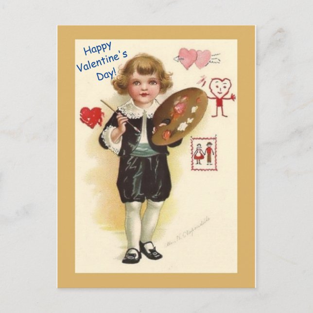 Vintage Little Boy Artist Beautiful Valentine copy Postcard (Front)