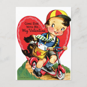 Vintage Little Boy & Dog on Scooter Valentine Postcard