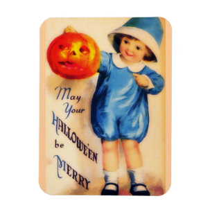 Vintage Little Boy With Pumpkin Magnet