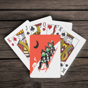 Vintage Little Boys Sledding Snow Moon House Playing Cards