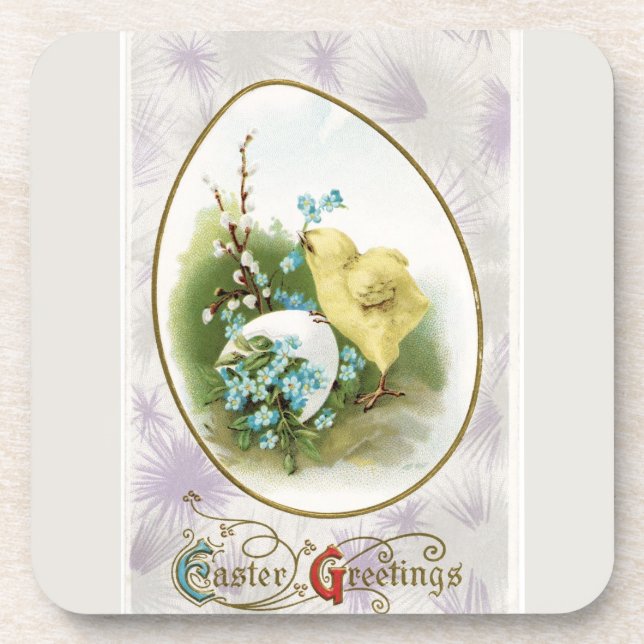 Vintage Little Chick and Easter Egg Coaster (Front)