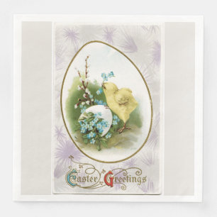 Vintage Little Chick and Egg Easter Napkin