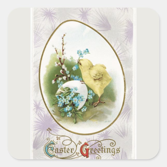 Vintage Little Chick and Egg Easter Square Sticker (Front)