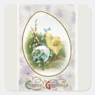 Vintage Little Chick and Egg Easter Square Sticker