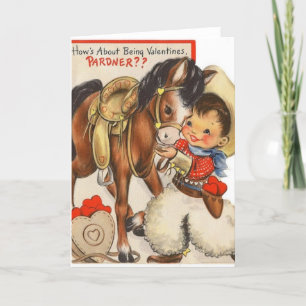 Vintage Little Cowboy & Cute Pony Valentine Card