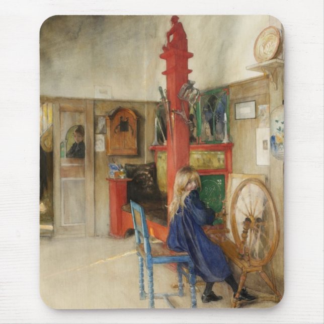 Vintage Little Girl at Spinning Wheel Mouse Pad (Front)