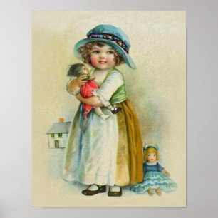 Vintage Little Girl Chubby Cheeks Hat Dolls Poster