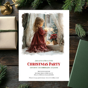 Vintage little girl holding shining star editable  invitation