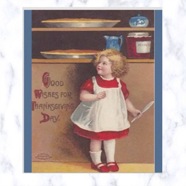 Vintage Little Girl in Pantry Thanksgiving Postcard (Creator Uploaded)