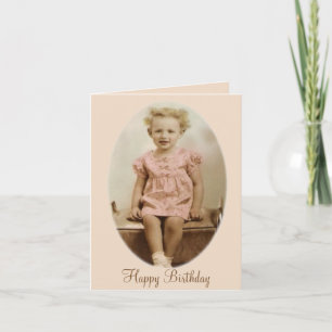 Vintage little girl in pink dress card