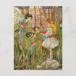 Vintage - Little Girl Meets Fairies, Postcard