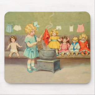 Vintage Little Girl Playing With Dolls Mouse Pad