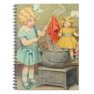 Vintage Little Girl Playing With Dolls Notebook