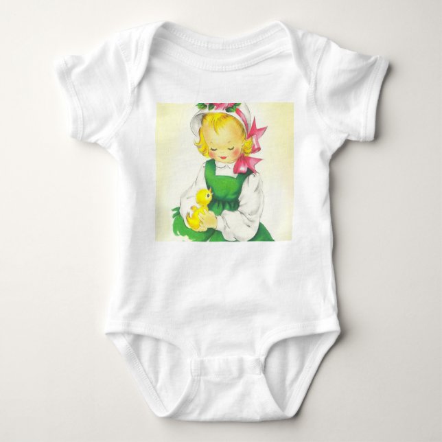 Vintage Little Girl Retro Cute Baby Bodysuit (Front)
