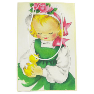 Vintage Little Girl Retro Cute Medium Gift Bag