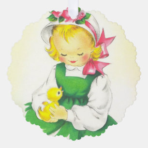 Vintage Little Girl Retro Cute Tree Decoration Card