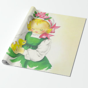 Vintage Little Girl Retro Cute Wrapping Paper